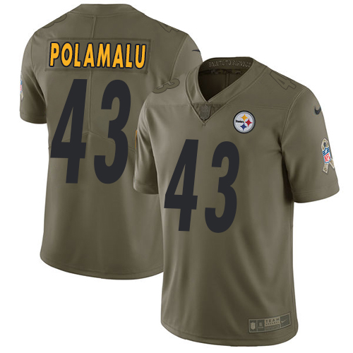 Nike Steelers #43 Troy Polamalu Olive Men's Stitched NFL Limited Salute to Service Jersey